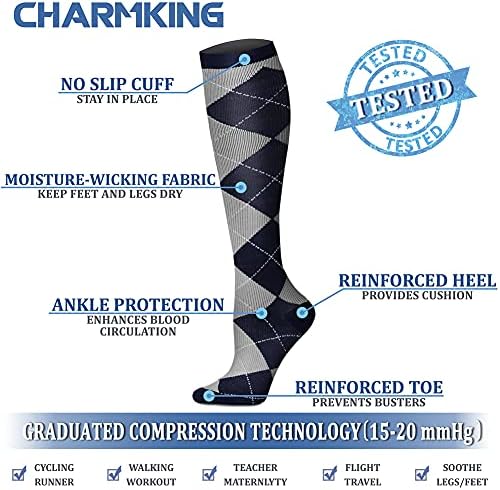 CHARMKING Compression Socks For Women & Men Circulation (8 Pairs)15-20 MmHg Is Best Support For Athletic Running Cycling