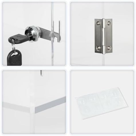 Choowin Acrylic Display Case With Lock Key Countertop Display Case With Shelves Locking Display Case For Collectibles Clear Showcase Retail Display Cabinet Safe Storage Fixed 3 Shelf 30x15x40 Cm