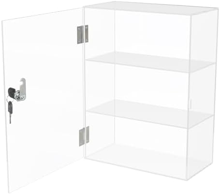 Choowin Acrylic Display Case with Lock Key Countertop Display Case with Shelves Locking Display Case for Collectibles Clear Showcase Retail Display Cabinet Safe Storage Fixed 3 Shelf 30x15x40 cm