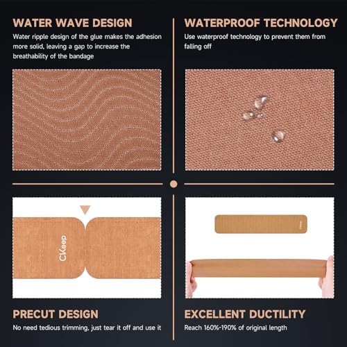 CKeep Kinesiology Tape (2 Rolls) Original Cotton Elastic Premium Athletic Tape 33 Ft 40 Precut Strips In Total Hypoallergenic And Waterproof K Tape For Muscle Pain Relief And Joint Support