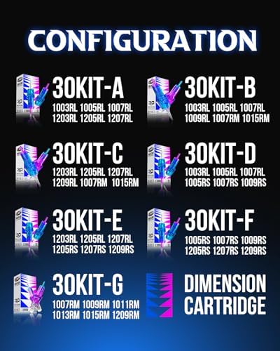 CNC Tattoo Cartridge Needles 30pcs Assorted Needle Round Magnum Cartridges #10 Bugpin 7RM 9RM 11RM 13RM 15RM #1209RM Mixed For Tattooing Supplies EN04B-30KIT-G