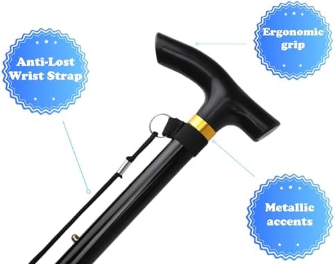 Comfkey Folding Lightweight Walking Stick - Adjustable Aluminum Metal Collapsible Travel Cane With Non-Slip Rubber Base
