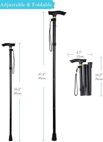 Comfkey Folding Lightweight Walking Stick - Adjustable Aluminum Metal Collapsible Travel Cane With Non-Slip Rubber Base