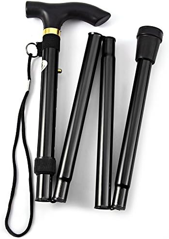 Comfkey Folding Lightweight Walking Stick - Adjustable Aluminum Metal Collapsible Travel Cane with Non-Slip Rubber Base