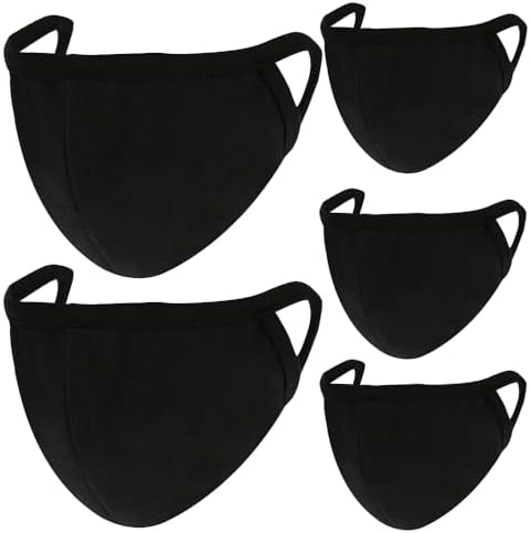 comfso 5 Pack Soft Cloth Black Face Masks with Nose Bridge Wire Breathable Dust proof Cotton for Adult Women Men Reusable Washable