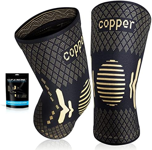 Copper Knee Brace 2 Pack Knee Compression Sleeve for Men & Women Best Knee Support Braces for Meniscus Tear ACL Arthritis Weightlifting Running Workout Sports and Knee Pain Relief