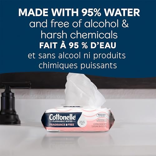 Cottonelle Fragrance Free Flushable Wet Wipes Adult Wet Wipes 4 Flip-Top Packs 42 Wipes Per Pack (168 Total Flushable Wipes)