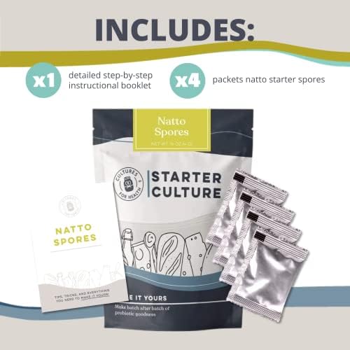 Cultures For Health Natto Starter Spores 4-Pack Bacillus Subtilis Natto Starter Powder DIY Japanese Natto From Soybeans Or Beans Probiotic Superfood Yields 24 Cups Of Natto