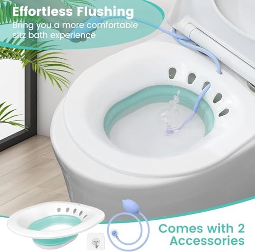 DEANIC Sitz Bath For Toilet Hemorrhoids Postpartum Care Collapsible Sits Bath Tub For Hemorrhoids Treatment Yoni Steam Seat Basin Elderly Sit Bath With Flusher Pump (Green)