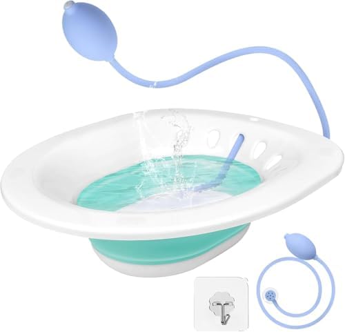 DEANIC Sitz Bath for Toilet Hemorrhoids Postpartum Care Collapsible Sits Bath Tub for Hemorrhoids Treatment Yoni Steam Seat Basin Elderly Sit Bath with Flusher Pump (Green)