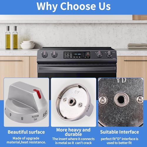 DG94-03500A/Z 4Pcs DG94-03500V DG94-03500W Compatible Replacement Knob For Samsung Electric Stove Models NE63T8111SS/AA NE63T8311SS/AA NE63T8751SS/AA NE63T8711SS/AA