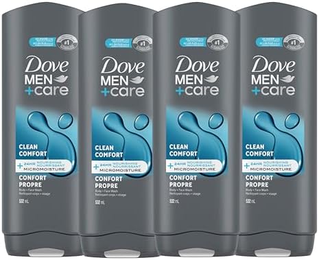 Dove Men+Care Body and Face Wash with 24-hour Nourishing Micromoisture Clean Comfort Men's Body Wash 532mL Pack of 4