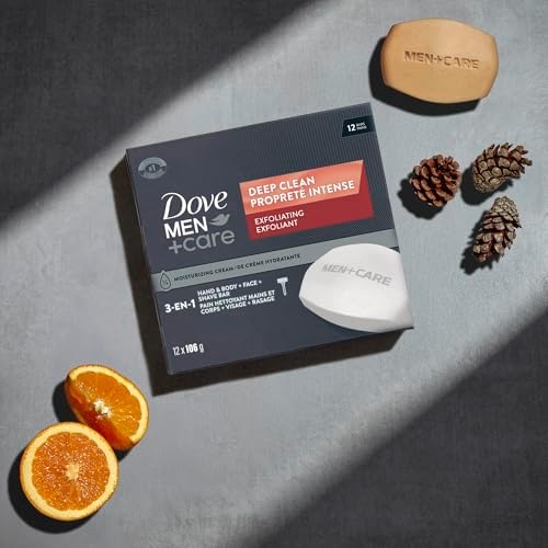 Dove Men+Care Hand & Body + Face + Exfoliation Bar Soap Deep Clean Soap Bar With ¼ Moisturizing Cream 106g (Pack Of 12 Bars)