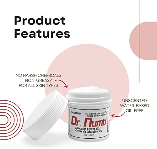 Dr. Numb Tattoo Numbing Cream - 2oz 5% Lidocaine Topical Anesthetic Cream - Maximum Strength With Vitamin E For Pain Relief Of Tattoos Waxing Microneedling Piercing Microblading Burning