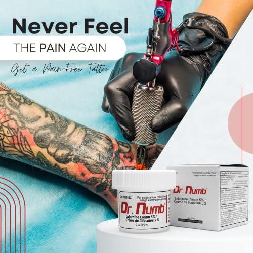 Dr. Numb Tattoo Numbing Cream - 2oz 5% Lidocaine Topical Anesthetic Cream - Maximum Strength With Vitamin E For Pain Relief Of Tattoos Waxing Microneedling Piercing Microblading Burning