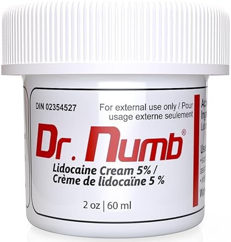 Dr. Numb Tattoo Numbing Cream - 2oz 5% Lidocaine Topical Anesthetic Cream - Maximum Strength with Vitamin E for Pain Relief of Tattoos Waxing Microneedling Piercing Microblading Burning