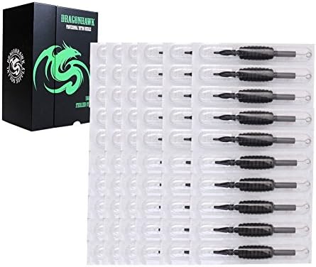 Dragonhawk 60 Counts Black Disposable Tattoo Tubes with Matching Assorted Pre-sterilized Tattoo Needles