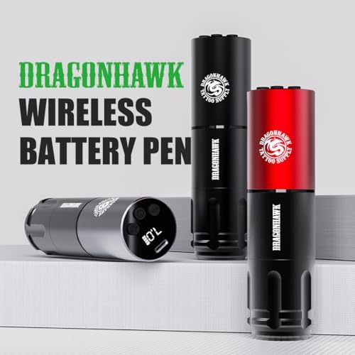 Dragonhawk Beginner Tattoo Kit Wireless Complete Pro Tattoo Gun Pen Machine Kit Cartridges Tattoo Machine Needles (Red)