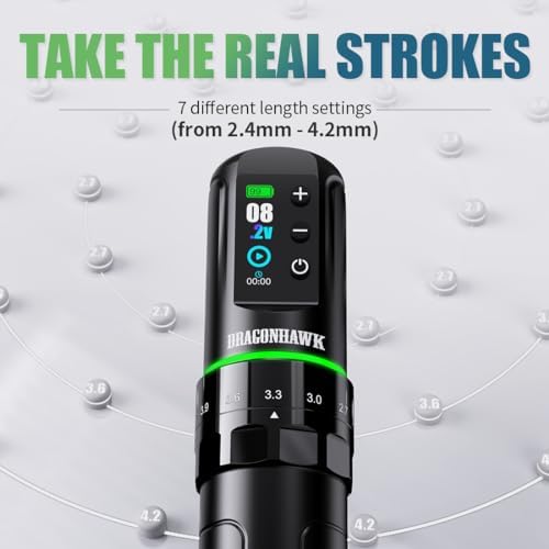 Dragonhawk L3 Cordless/Cord Tattoo Gun Rotary Pen Machine Powerful Mcore-L Tattoo Motor Smart Display 2 000mAh Battery Power Supply 7 Strokes Length For Pro Artists