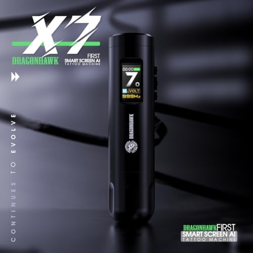 Dragonhawk X7 Wireless Tattoo Pen Kit Rotary Tattoo Machine Gun Kit - Brushless Motor By Mcore Smart Display Tattoo Pen 20Pcs Cartridges Needles - Fine Tattoo Kit