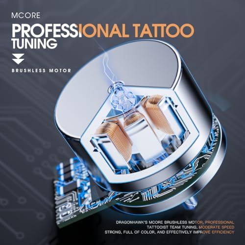 Dragonhawk X7 Wireless Tattoo Pen Kit Rotary Tattoo Machine Gun Kit - Brushless Motor By Mcore Smart Display Tattoo Pen 20Pcs Cartridges Needles - Fine Tattoo Kit