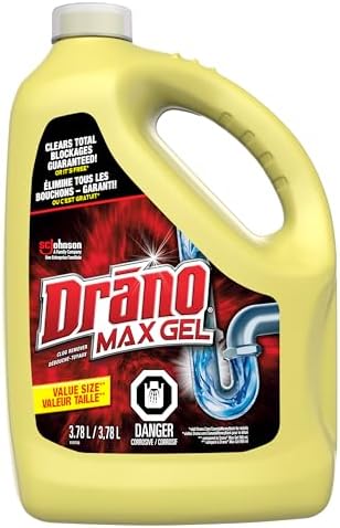 Drano Max Gel Drain Clog Remover and Cleaner Unclogs and Removes Hair Soap Scum Blockages and More from Showers and Sinks 3.78L