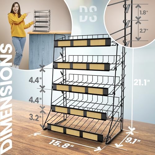 DS THE DISPLAY STORE 5 Tier Candy Display Rack Large Snack Organizer For Countertop Home Theatre Portable Concession Stand Snack Display Black Metal Shelf With 12 Clips