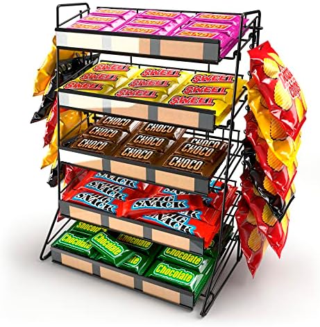 DS THE DISPLAY STORE 5 Tier Candy Display Rack Large Snack Organizer For Countertop Home Theatre Portable Concession Stand Snack Display Black Metal Shelf With 12 Clips