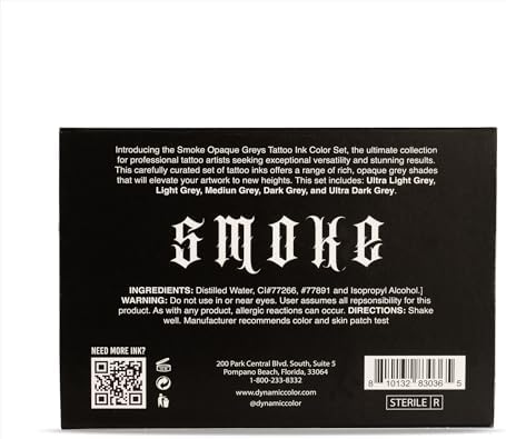 Dynamic Color Co- Smoke Set Opaque Grey Tattoo Ink 5 Shades Ultra Light To Ultra Dark Made In USA Sterilized 1 Oz Bottles - Professional Tattoo Artists