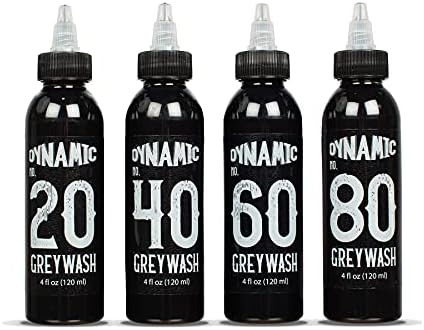 Dynamic Color Grey Wash Tattoo Ink Set - 20 40 60 80 Greywash Bottles - Black (4oz Set)