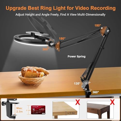 Evershop Ring Light With Stand And Phone Holder 10" Desk Ring Light For Phone Flexible Overhead Phone Camera Mount Tripod With Remote Light For Video Recording/Live Streaming/Cooking/Makeup/Tiktok