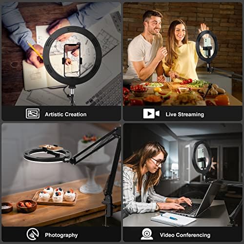 Evershop Ring Light With Stand And Phone Holder 10" Desk Ring Light For Phone Flexible Overhead Phone Camera Mount Tripod With Remote Light For Video Recording/Live Streaming/Cooking/Makeup/Tiktok