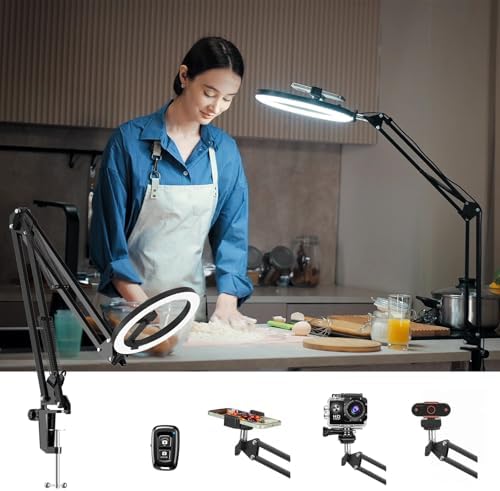 Evershop Ring Light with Stand and Phone Holder 10" Desk Ring Light for Phone Flexible Overhead Phone Camera Mount Tripod with Remote Light for Video Recording/Live Streaming/Cooking/Makeup/Tiktok