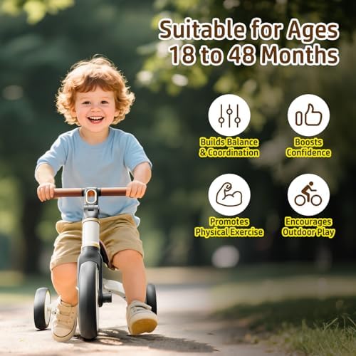 EveStone 5-in-1 Toddler Bike Kids Balance Bike & Ride-On Tricycle For 18 Months To 4 Years Outdoor And Indoor Gift Bike For 1-3 Year Old Birthday Present Toy For Boys & Girls White
