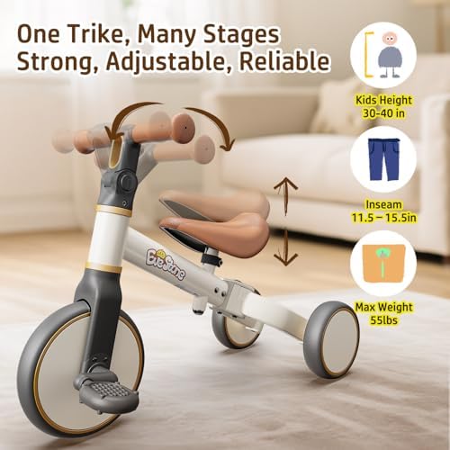 EveStone 5-in-1 Toddler Bike Kids Balance Bike & Ride-On Tricycle For 18 Months To 4 Years Outdoor And Indoor Gift Bike For 1-3 Year Old Birthday Present Toy For Boys & Girls White
