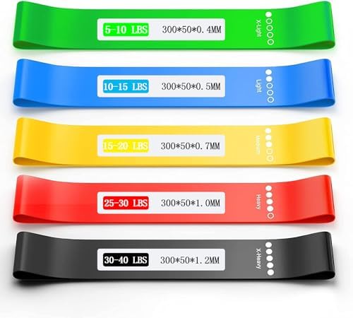 Exercise Bands - Basic Resistance Bands For Exercise Exercise Bands Resistance Bands Set With 5 Strengths For Exercise & Rehab Elastic Bands For Home Gym Workouts Mini Loop Band Set Of 5