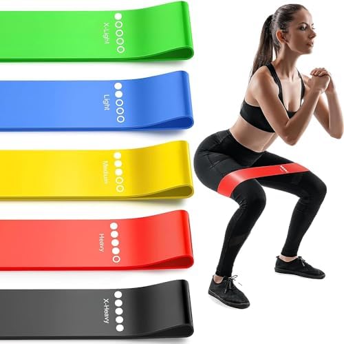Exercise Bands - Basic Resistance Bands for Exercise Exercise Bands Resistance Bands Set with 5 Strengths for Exercise & Rehab Elastic Bands for Home Gym Workouts Mini Loop Band Set of 5