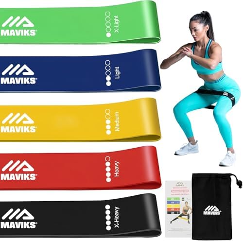 Exercise Bands Resistance Bands for Working Out Set of 5 Bands Elastic Resistance Loop Bands for Physical Therapy Pilates Yoga Stretching Home Fitness with Guide and Carry Bag