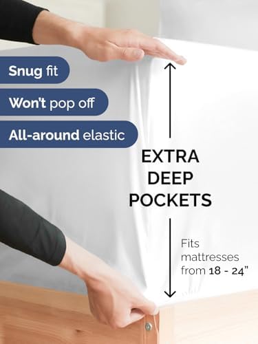 Extra Deep Pocket Fitted Sheet - Single Fitted Sheet Only - Extra Deep Pockets King Size Sheets - Fits 18 In To 24 In Mattress - Extra Deep King Fitted Sheet - Deep Pockets That Actually Fits Mattress