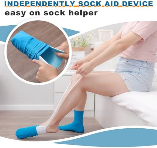 Fanwer Sock Aid Device For Seniors Sock Helper Easy On Easy Off With Pants Assist Straps Sock Assist Device For Seniors Disabled Pregnant Diabetics -Sock Put On Helper（Blue）