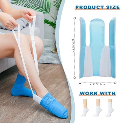 Fanwer Sock Aid Device For Seniors Sock Helper Easy On Easy Off With Pants Assist Straps Sock Assist Device For Seniors Disabled Pregnant Diabetics -Sock Put On Helper（Blue）