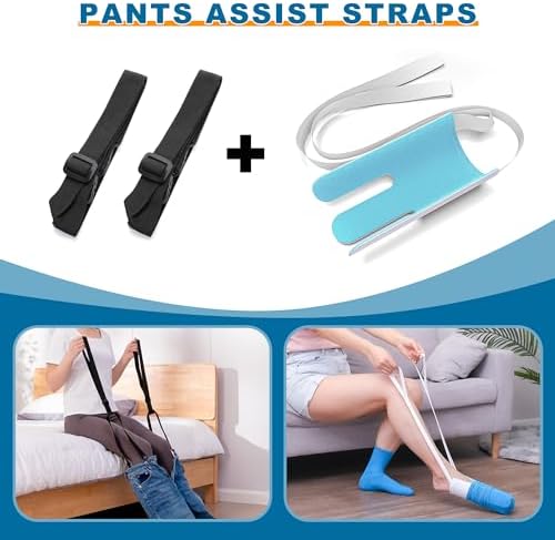 Fanwer Sock Aid Device For Seniors Sock Helper Easy On Easy Off With Pants Assist Straps Sock Assist Device For Seniors Disabled Pregnant Diabetics -Sock Put On Helper（Blue）