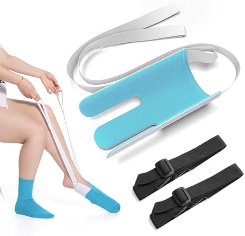 Fanwer Sock aid device for seniors sock helper easy on easy off with Pants Assist straps sock assist device for seniors Disabled Pregnant Diabetics -Sock put on helper（Blue）
