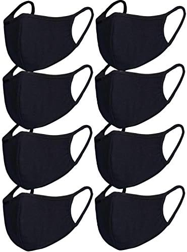 Fecedy 8pcs/Pack Black Face Mask Windproof Dustproof Face Masks Breathable Reusable Washed for Outdoor Sport Half Face Earloop Cotton Face Masks (Black)