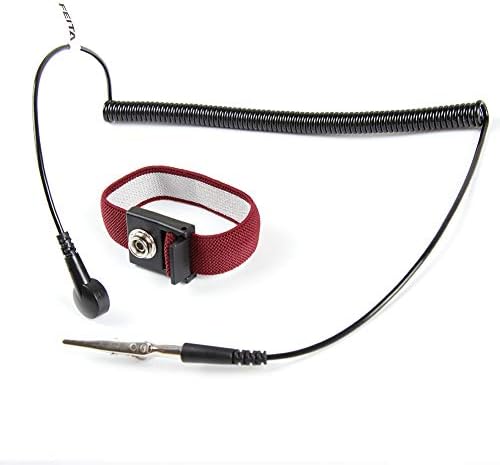 FEITA Anti Static ESD Wrist Strap Antistatic Bracelet With 8 Feet Grounding Wire - Static-Release Wristband With Clip - Wine Red - 1 Pc