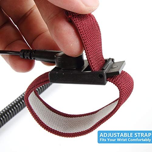FEITA Anti Static ESD Wrist Strap Antistatic Bracelet With 8 Feet Grounding Wire - Static-Release Wristband With Clip - Wine Red - 1 Pc