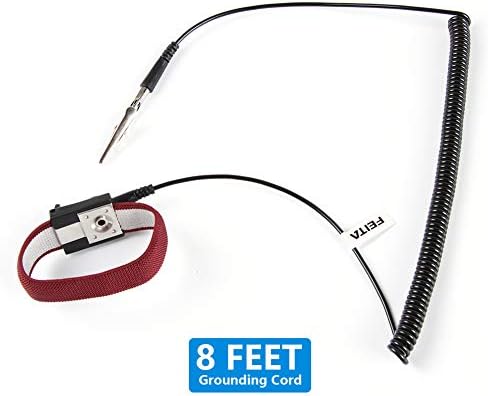 FEITA Anti Static ESD Wrist Strap Antistatic Bracelet With 8 Feet Grounding Wire - Static-Release Wristband With Clip - Wine Red - 1 Pc