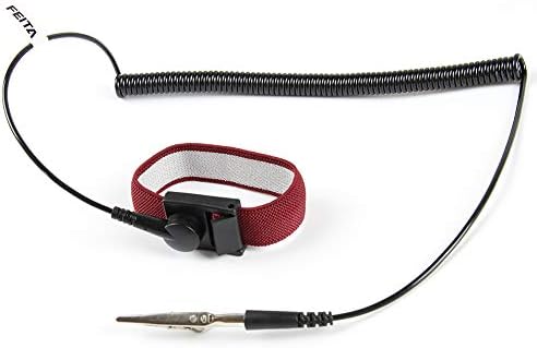 FEITA Anti Static ESD Wrist Strap Antistatic Bracelet with 8 Feet Grounding Wire - Static-Release Wristband with Clip - Wine Red - 1 Pc