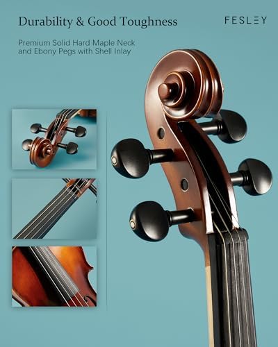 Fesley Violin Fiddle Full Set: 4/4 Matt Violin Kit For Beginners Acoustic Violin With Hard Case Solidwood Hand Made Starter Kit With Violin Bow Rosin Shoulder Rest Tuner Extra Strings