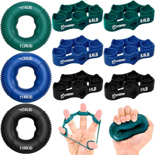 FitBeast Hand Grip Strengthener Finger Exerciser Forearm Strengthener Kit - 9 Pack Targeted Hand & Forearm Strength Relief & Recovery Kit